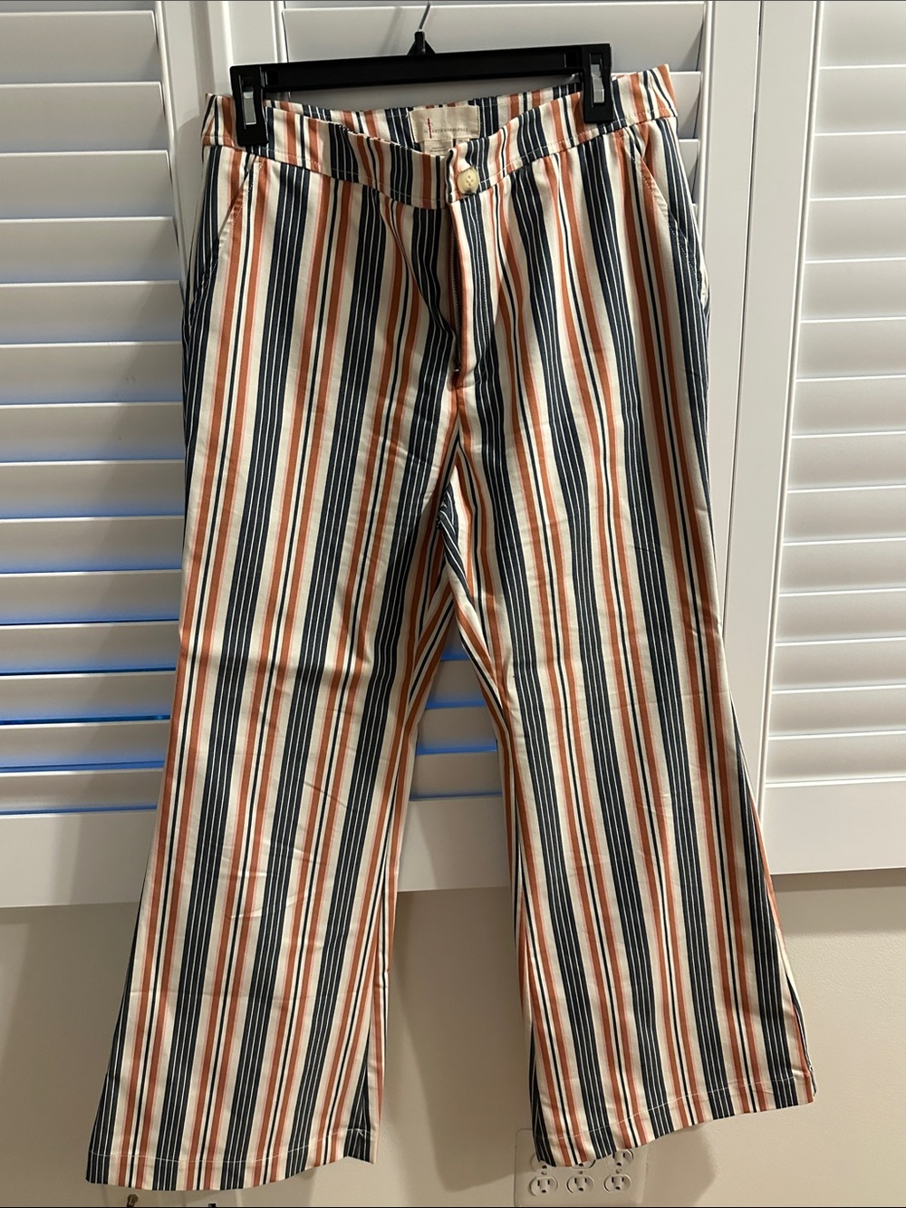 Striped Wide-Leg Women’s  Pants in Cream, blue & terra cotta and pink